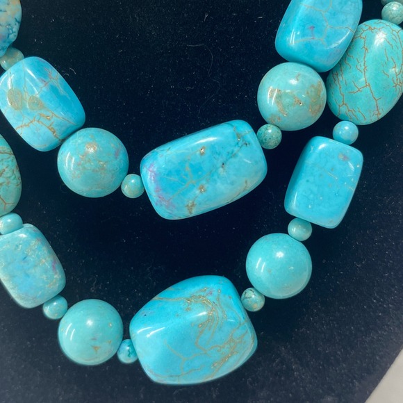 Turquoise‎ Southwestern Necklace Two Strand Chunky Bead Boho Statement Rodeo 90g - Picture 3 of 16